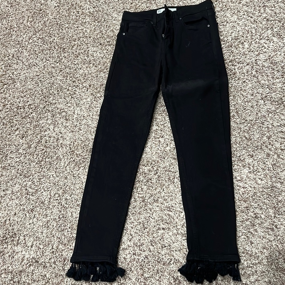 Top shop skinny black jeans with tassel bottom